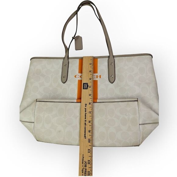 Coach Varsity Stripe City Zip Tote in Signature 38405 Silver/Chalk Orange Bag - Picture 10 of 13